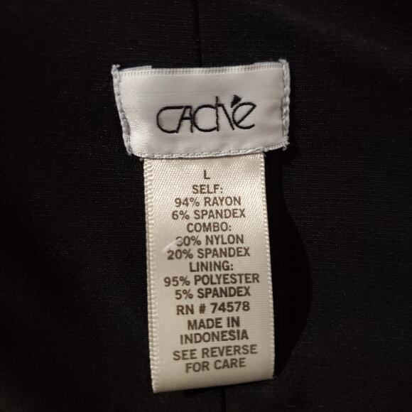 Cache Vtg Surplice Pullover Faux Wrap Midi Dress Size L Long Sleeve Mesh Black - Picture 8 of 10